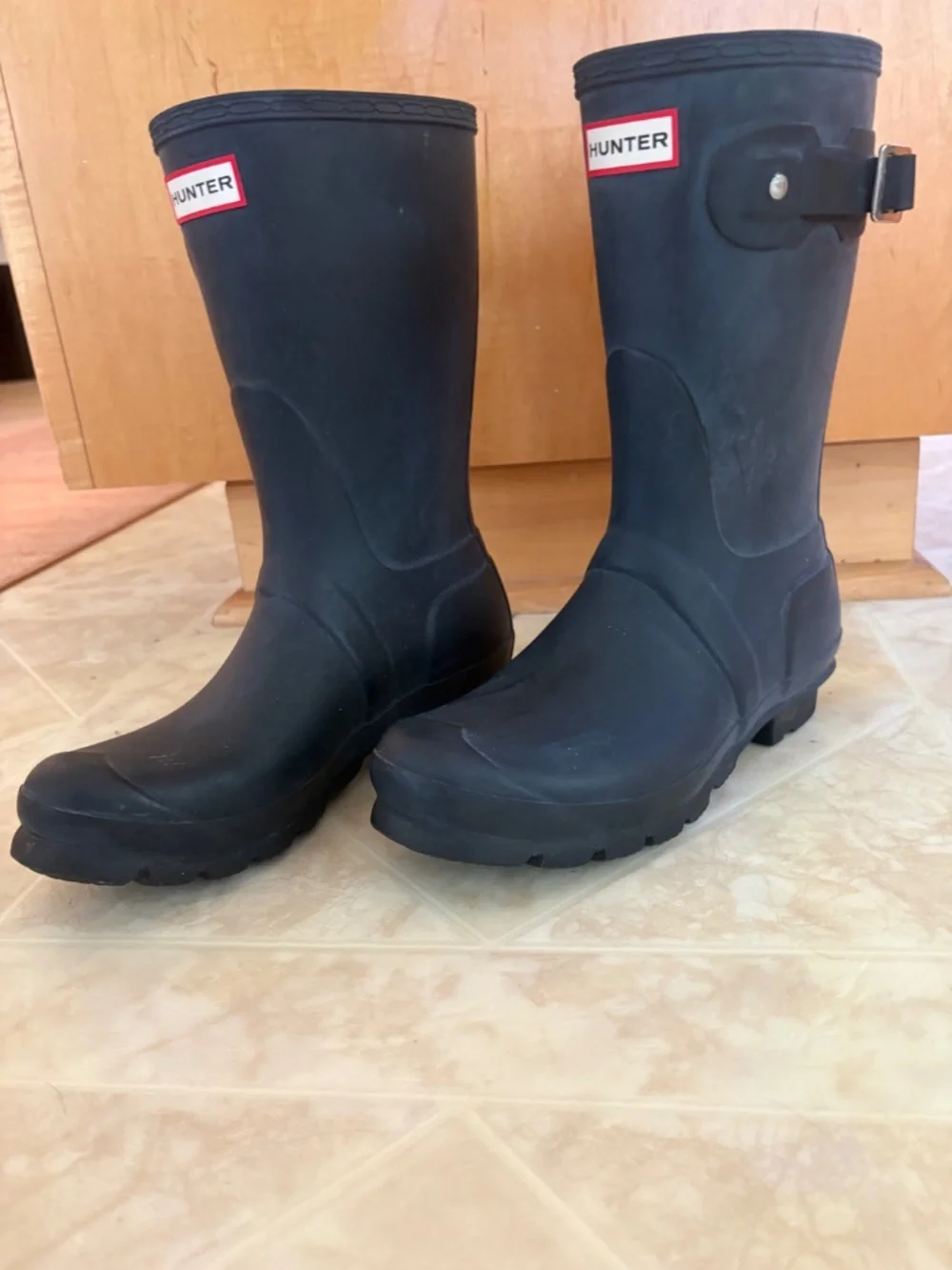 Hunter Black Rain Boots with Red Logo Trim
